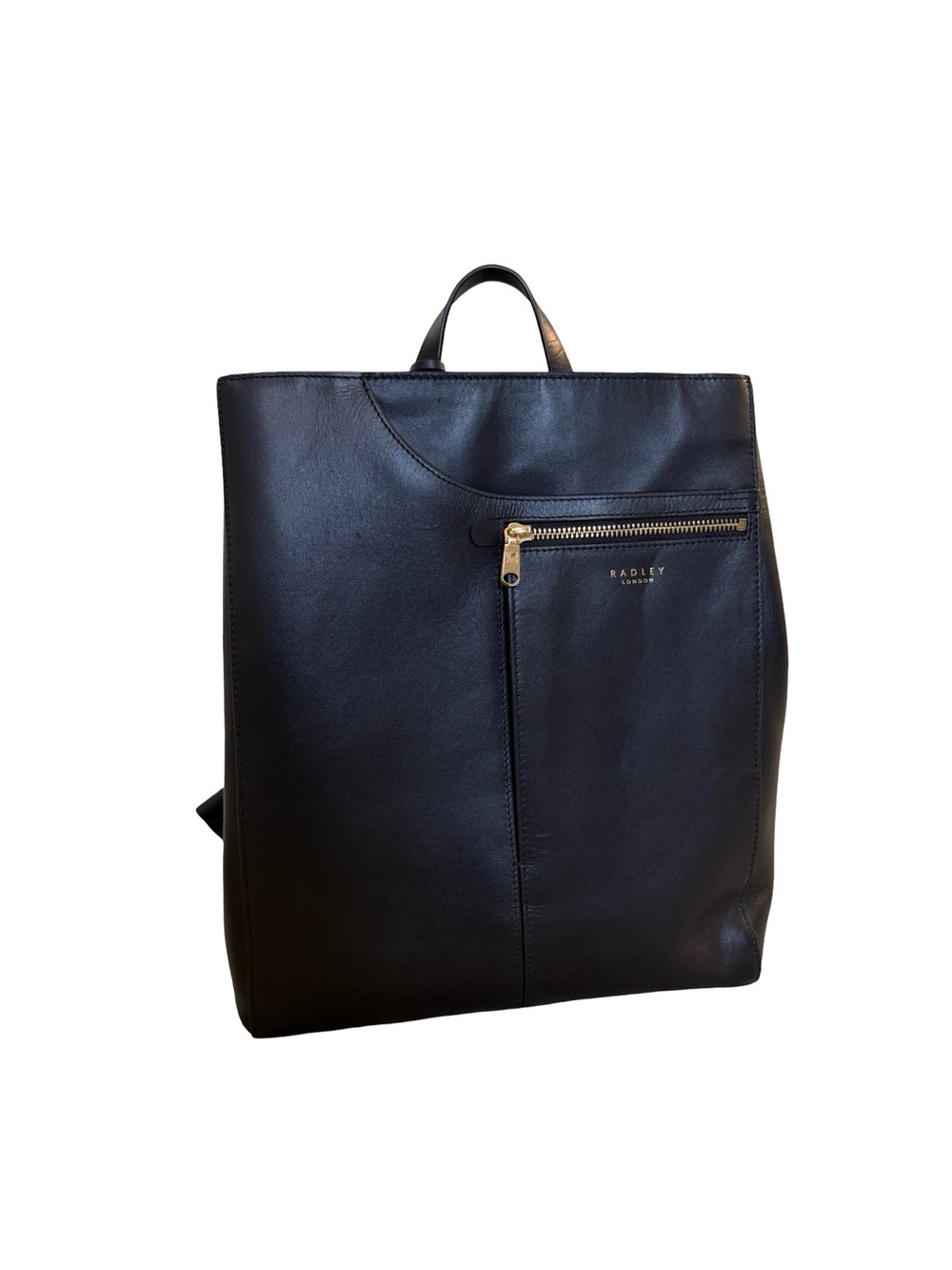 RADLEY LONDON Black Leather Slim Backpack with Gold Hardware